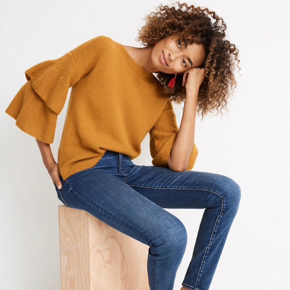 Madewell Tier Sleeve Mustard Pullover Sweater